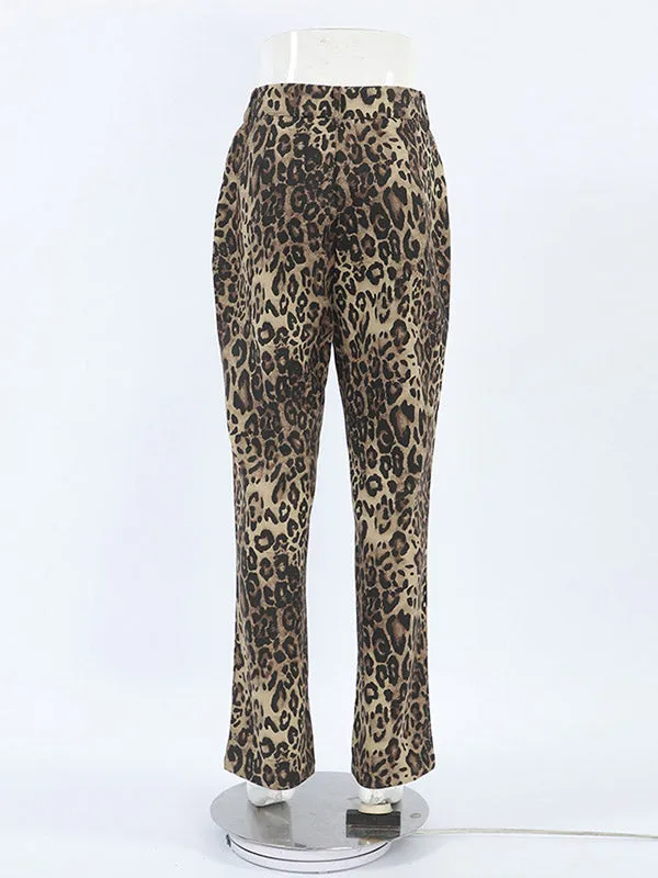 High Waisted Leopard Pockets Pants Trousers