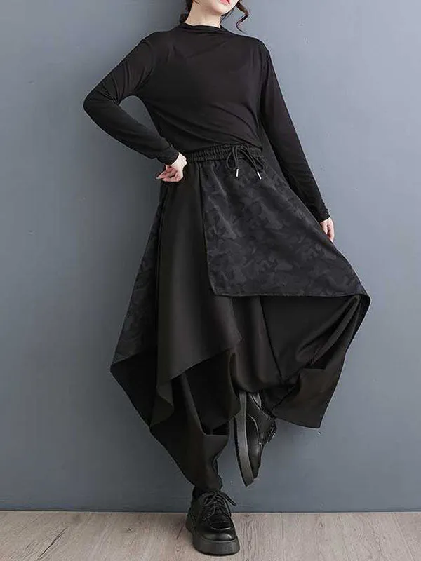 High Waisted Loose Asymmetric Drawstring Pleated Split-Joint Pants Trousers