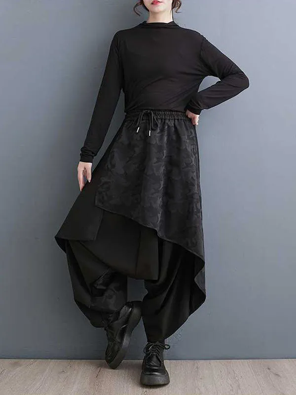 High Waisted Loose Asymmetric Drawstring Pleated Split-Joint Pants Trousers