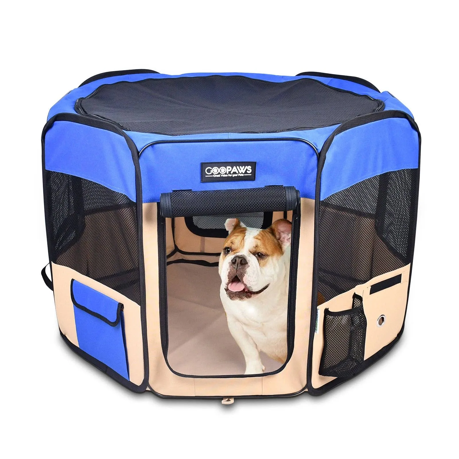 Jespet 2-Door Portable Soft-Sided Dog, Cat & Small Pet Exercise Playpen, Blue, 61''