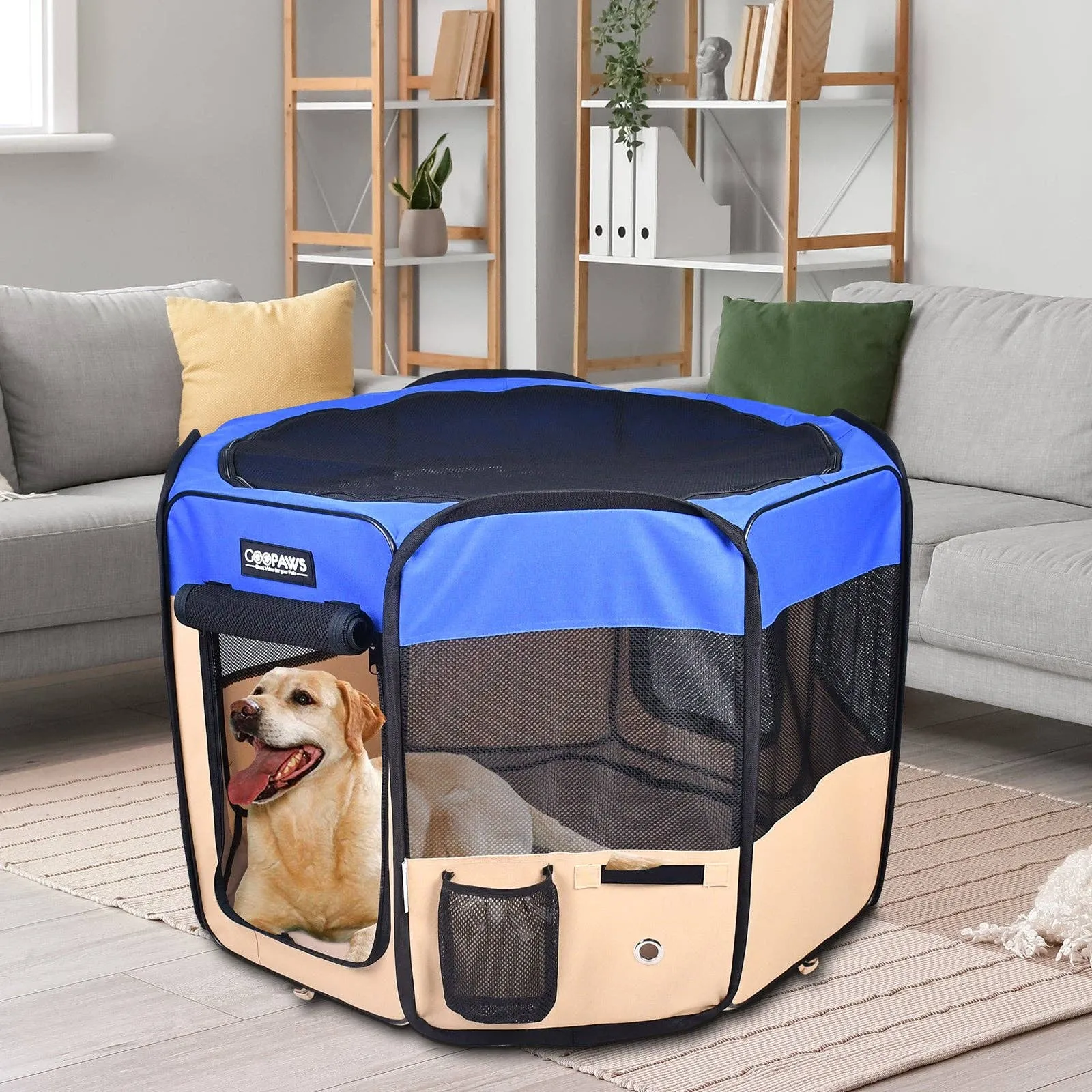 Jespet 2-Door Portable Soft-Sided Dog, Cat & Small Pet Exercise Playpen, Blue, 61''