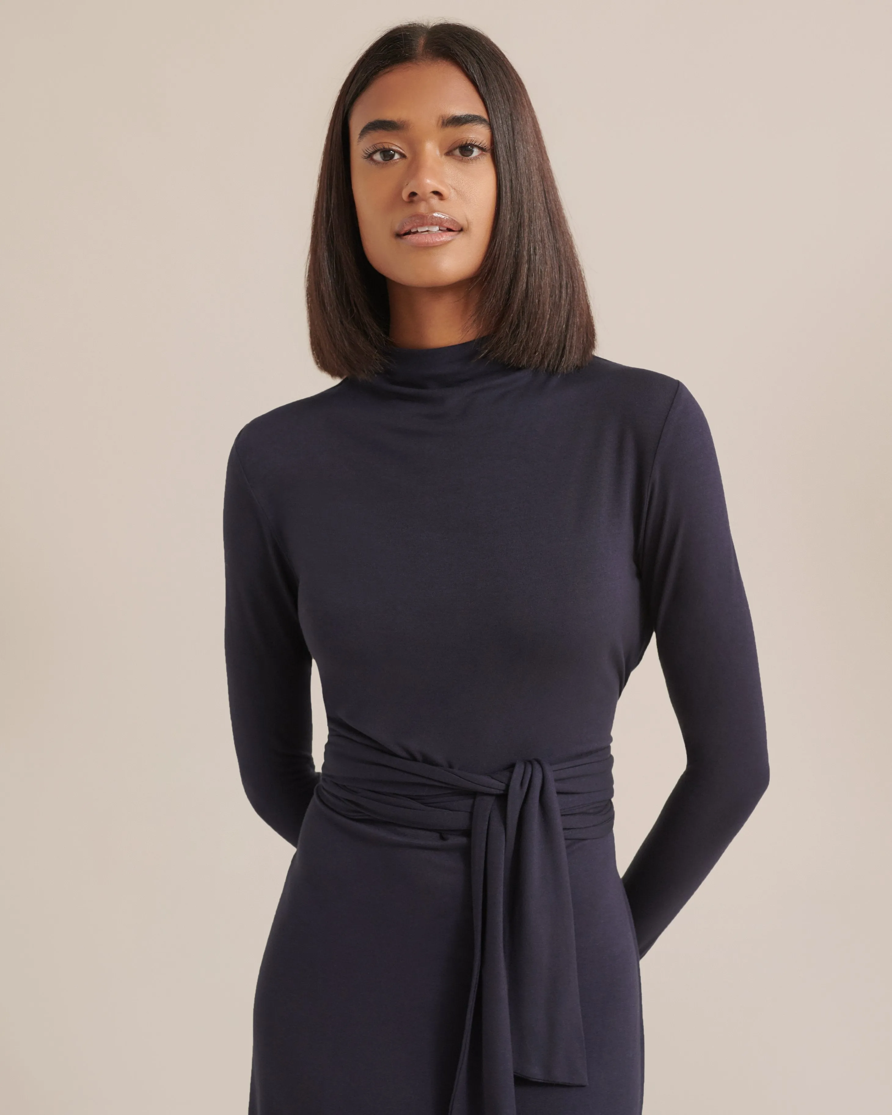 Kennedy Long-Sleeve Tie-Front Dress