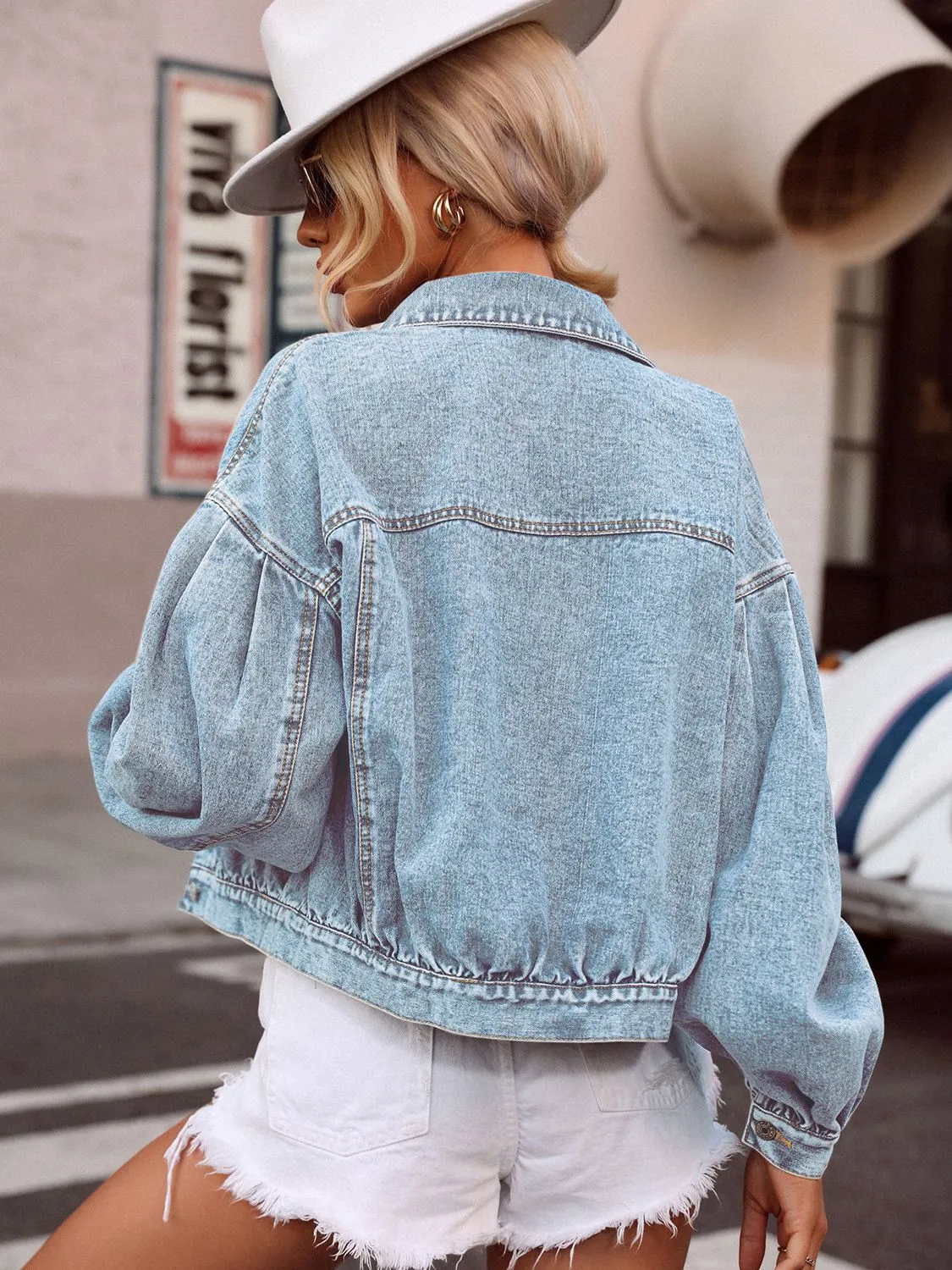 Lantern Sleeve Denim Jacket