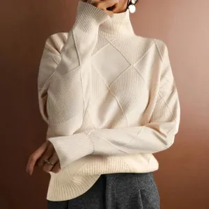 Loose High Collar Warm Sweater Solid Color Knitted Women