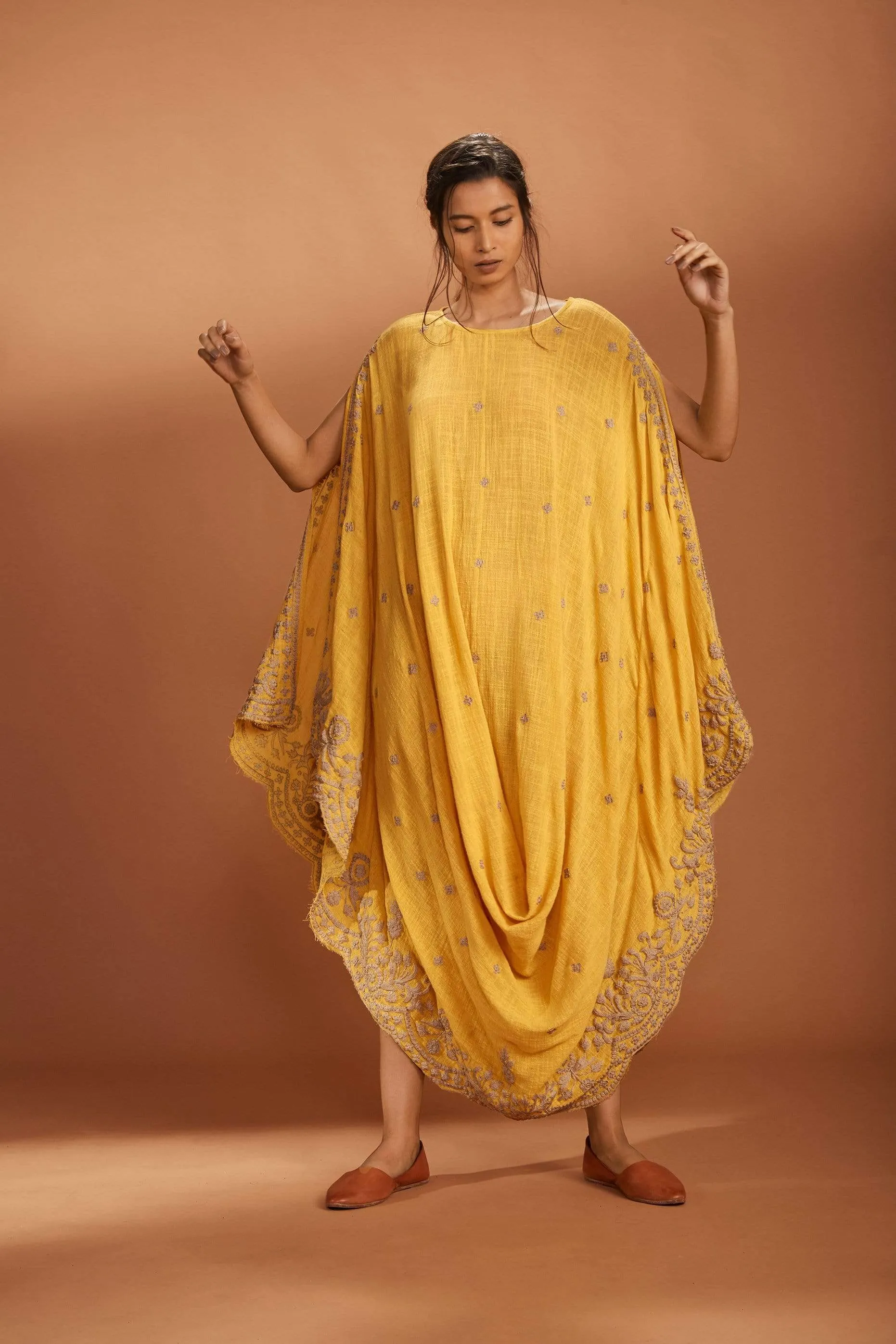 MATI  EMB COWL DRESS YELLOW