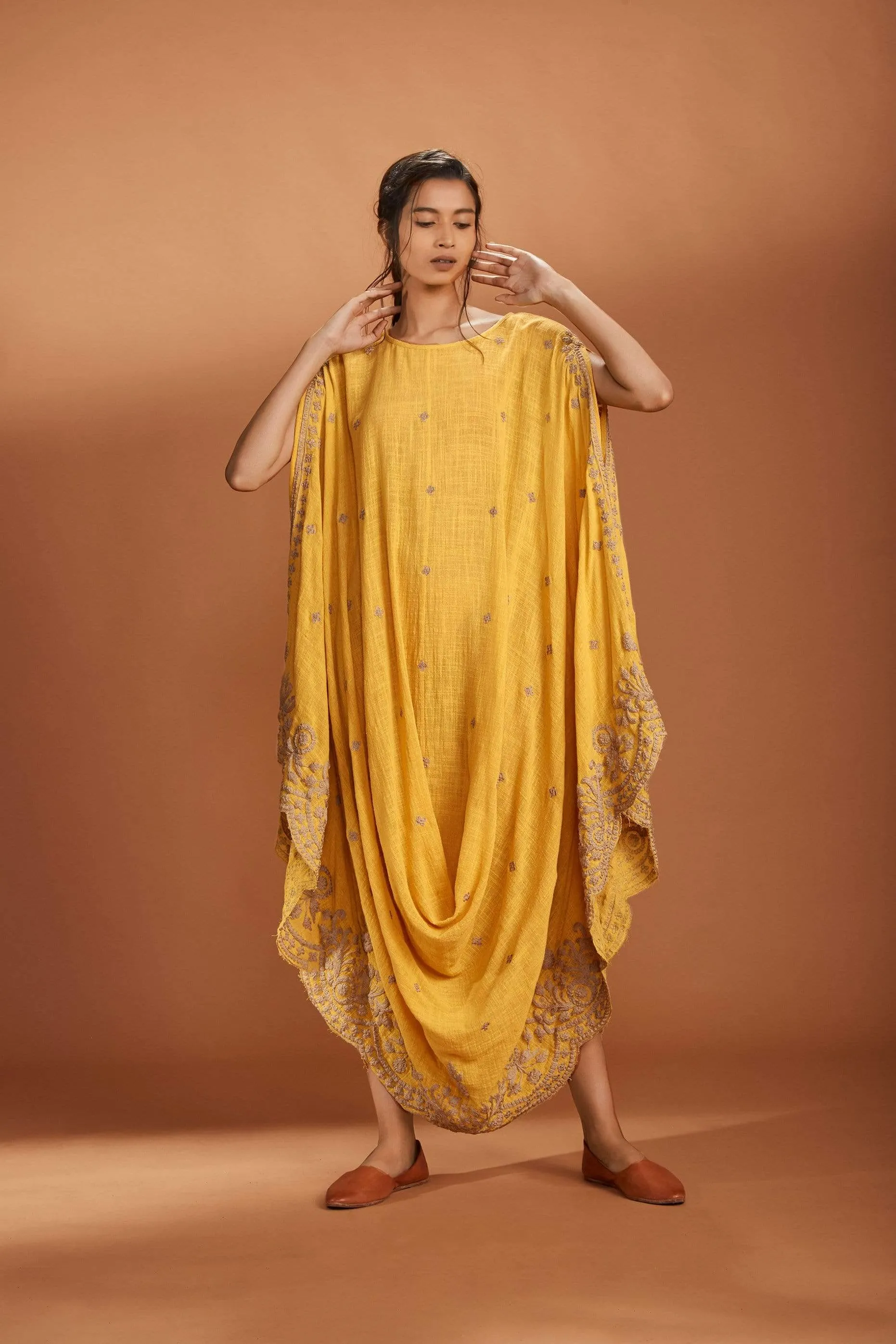 MATI  EMB COWL DRESS YELLOW