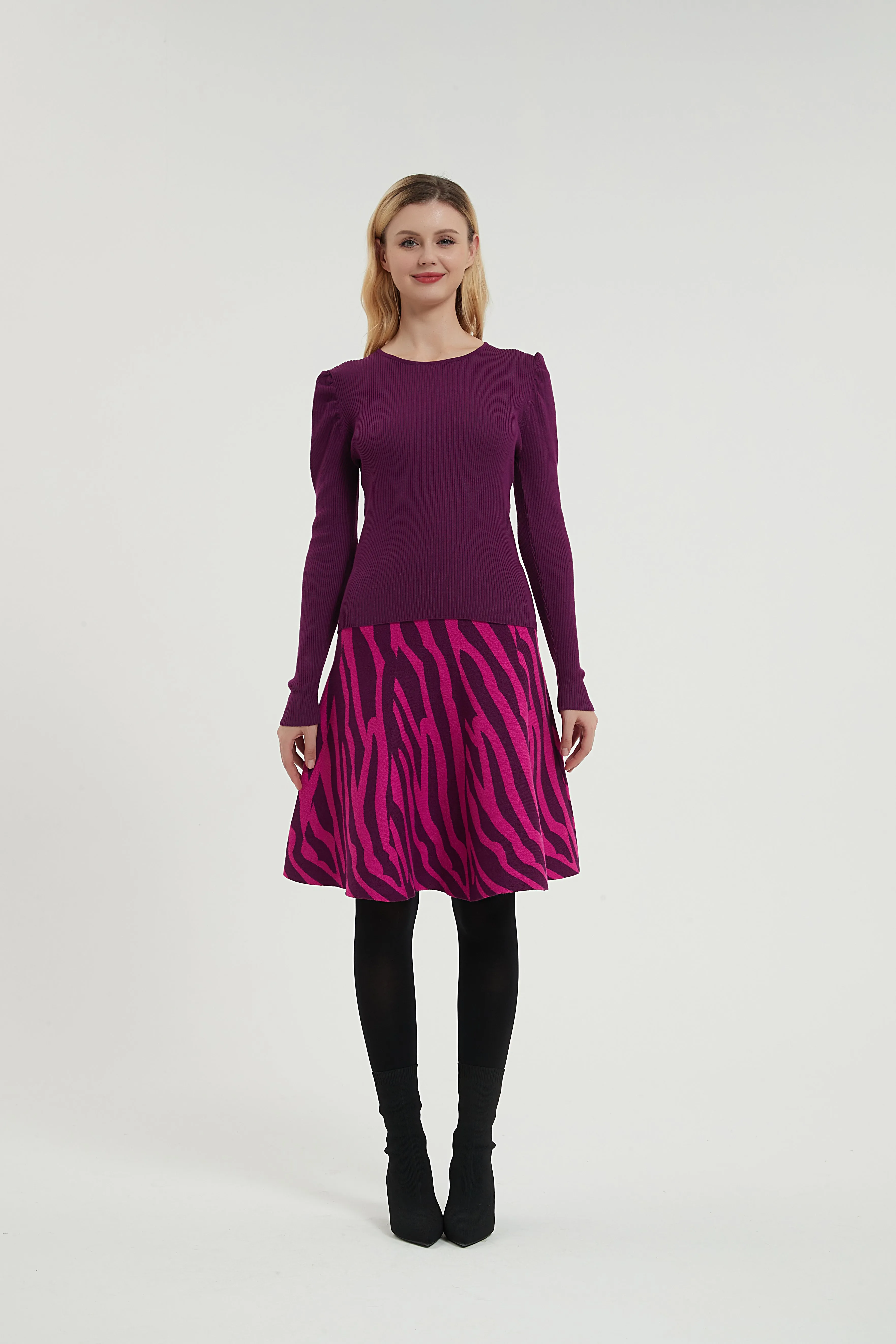 MM PUFFED SLEEVE RIBBED TOP PURPLE