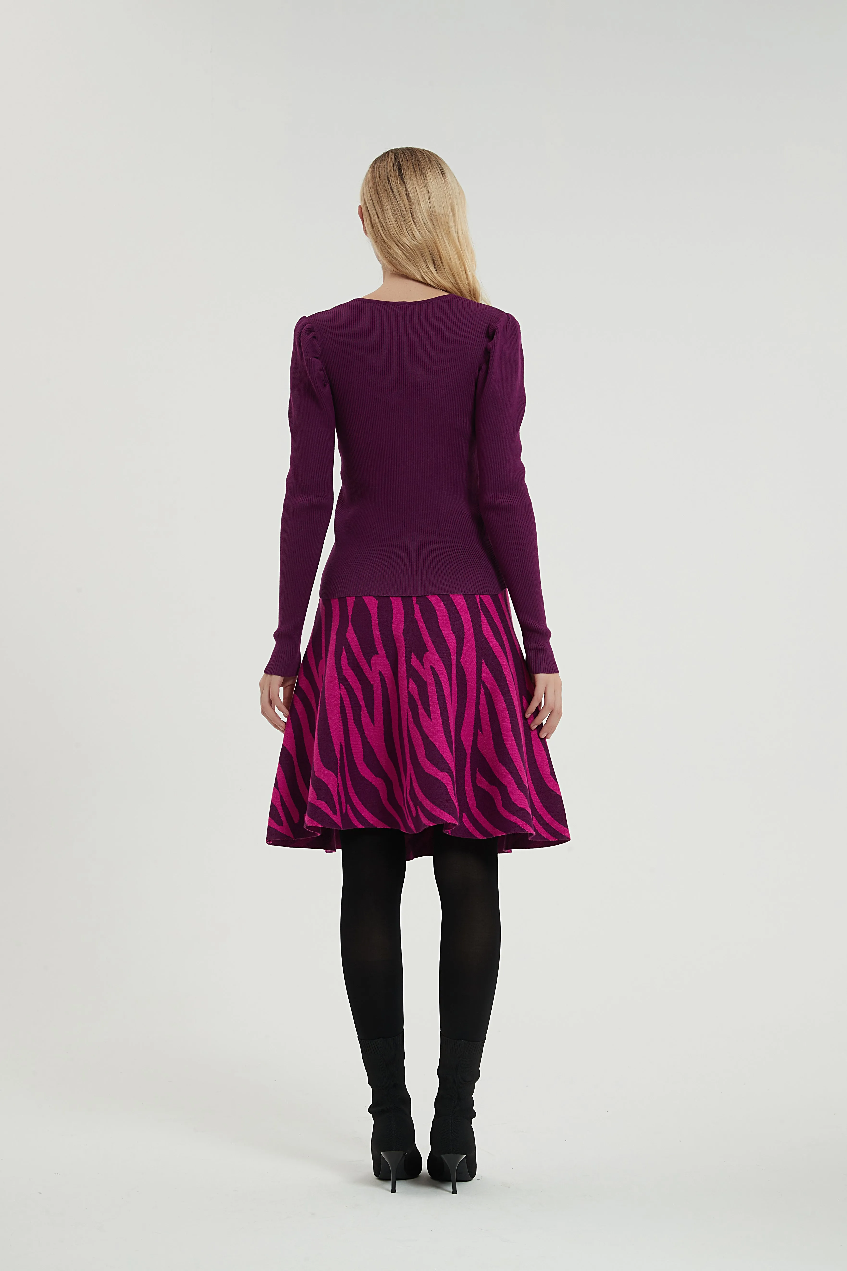 MM PUFFED SLEEVE RIBBED TOP PURPLE