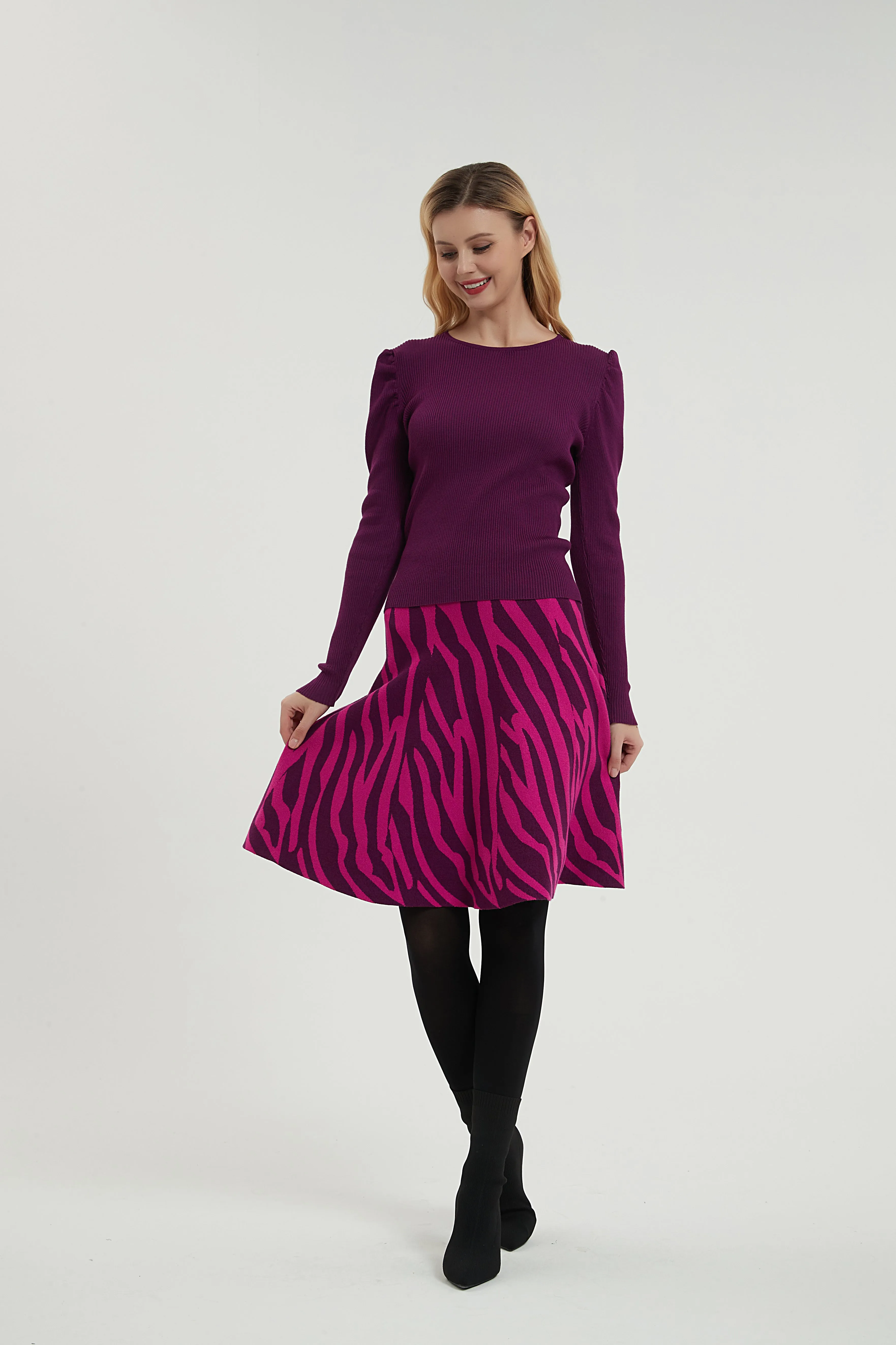 MM PUFFED SLEEVE RIBBED TOP PURPLE