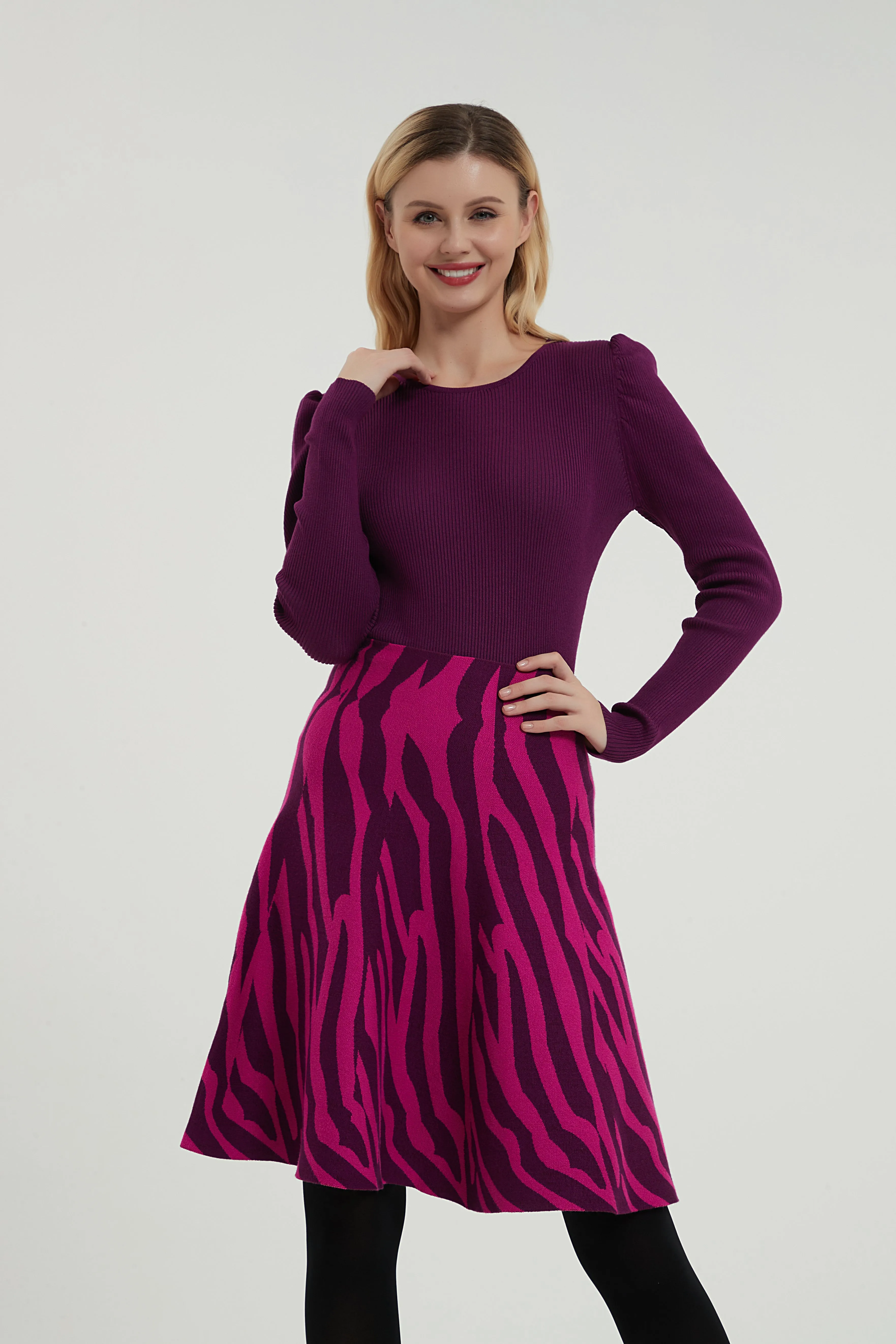 MM PUFFED SLEEVE RIBBED TOP PURPLE