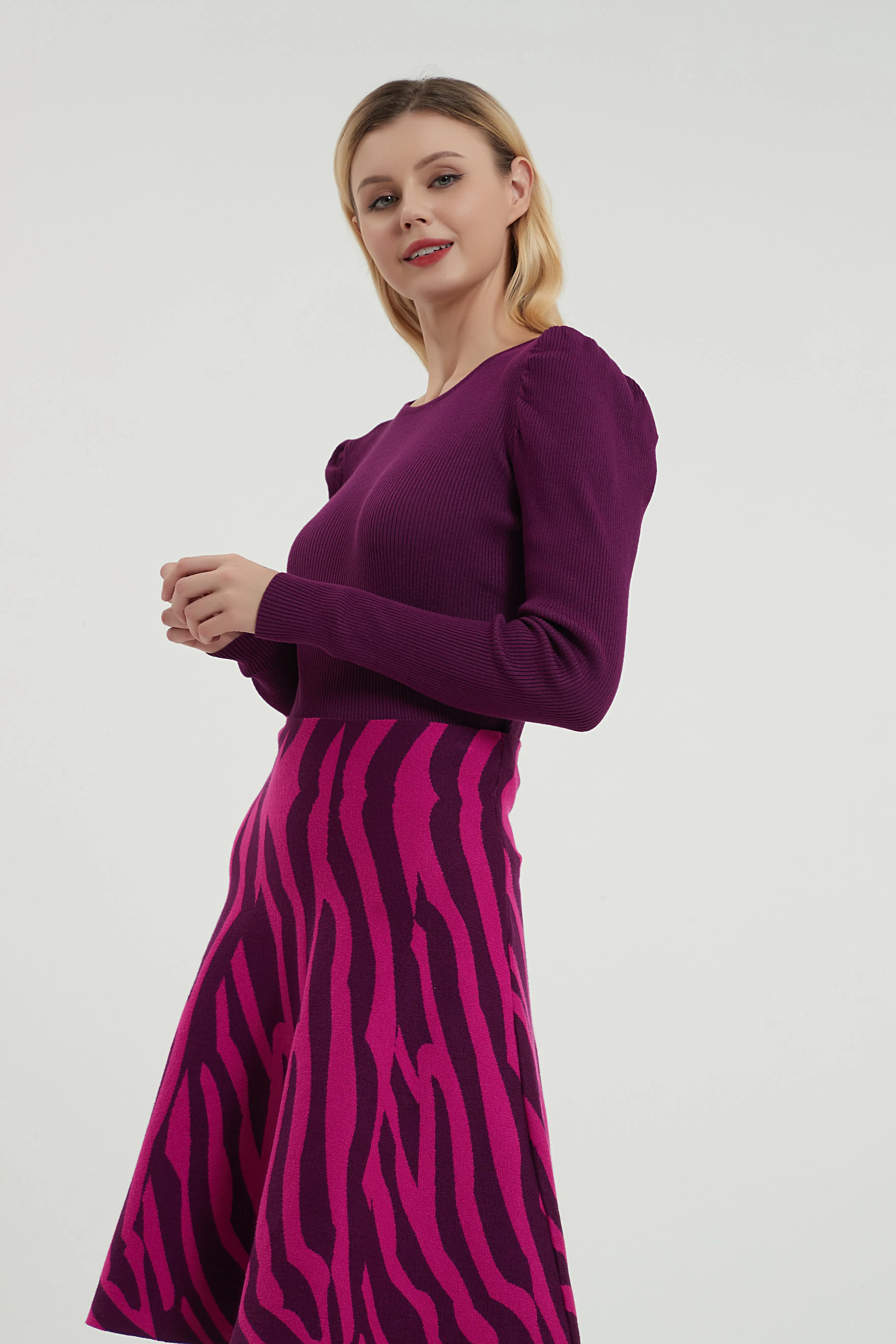 MM PUFFED SLEEVE RIBBED TOP PURPLE