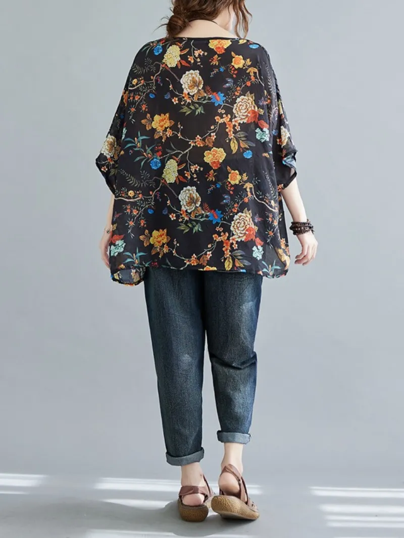 My Heart Women's Stylish Big Flower Loose Tops