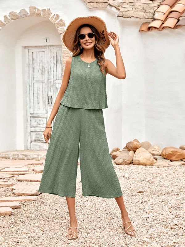 New Ladies Solid Color Casual Loose Sleeveless Ladies Jumpsuit