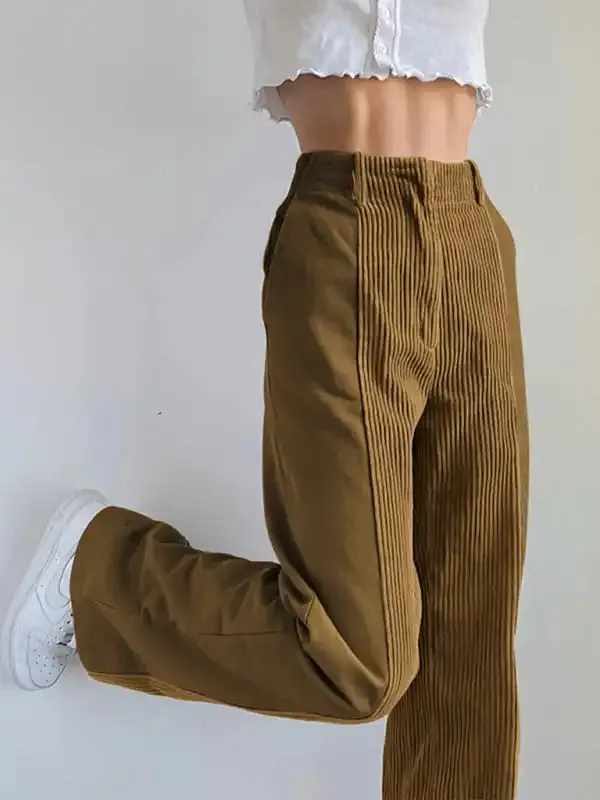 New Loose Casual Solid Corduroy Pants