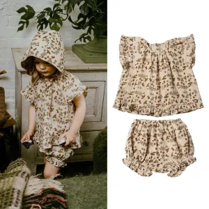 Organic Cotton Baby Girl Summer Clothes 2Pcs Floral Kids Dresses   Shorts Newborn Baby Girl Outfit