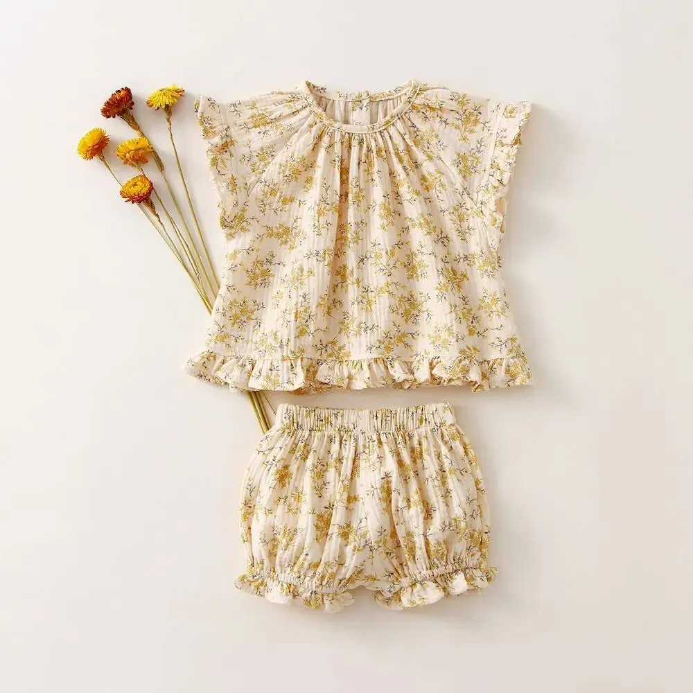 Organic Cotton Baby Girl Summer Clothes 2Pcs Floral Kids Dresses   Shorts Newborn Baby Girl Outfit