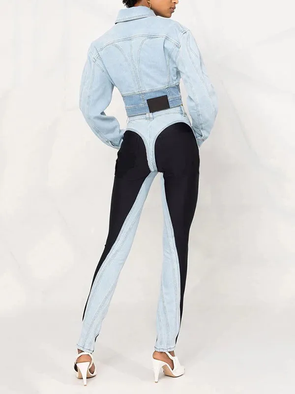 Original Stylish Contrast Color Split-Joint Jean Pants