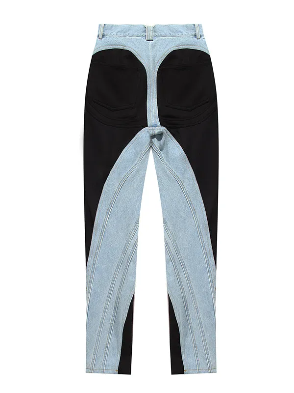 Original Stylish Contrast Color Split-Joint Jean Pants