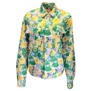 Plan C Green Multi Floral Printed Boxy Shirt Jacket