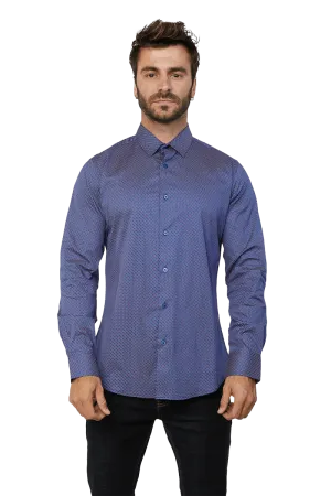 Platini Navy Monogram Digital Print Dress Shirt