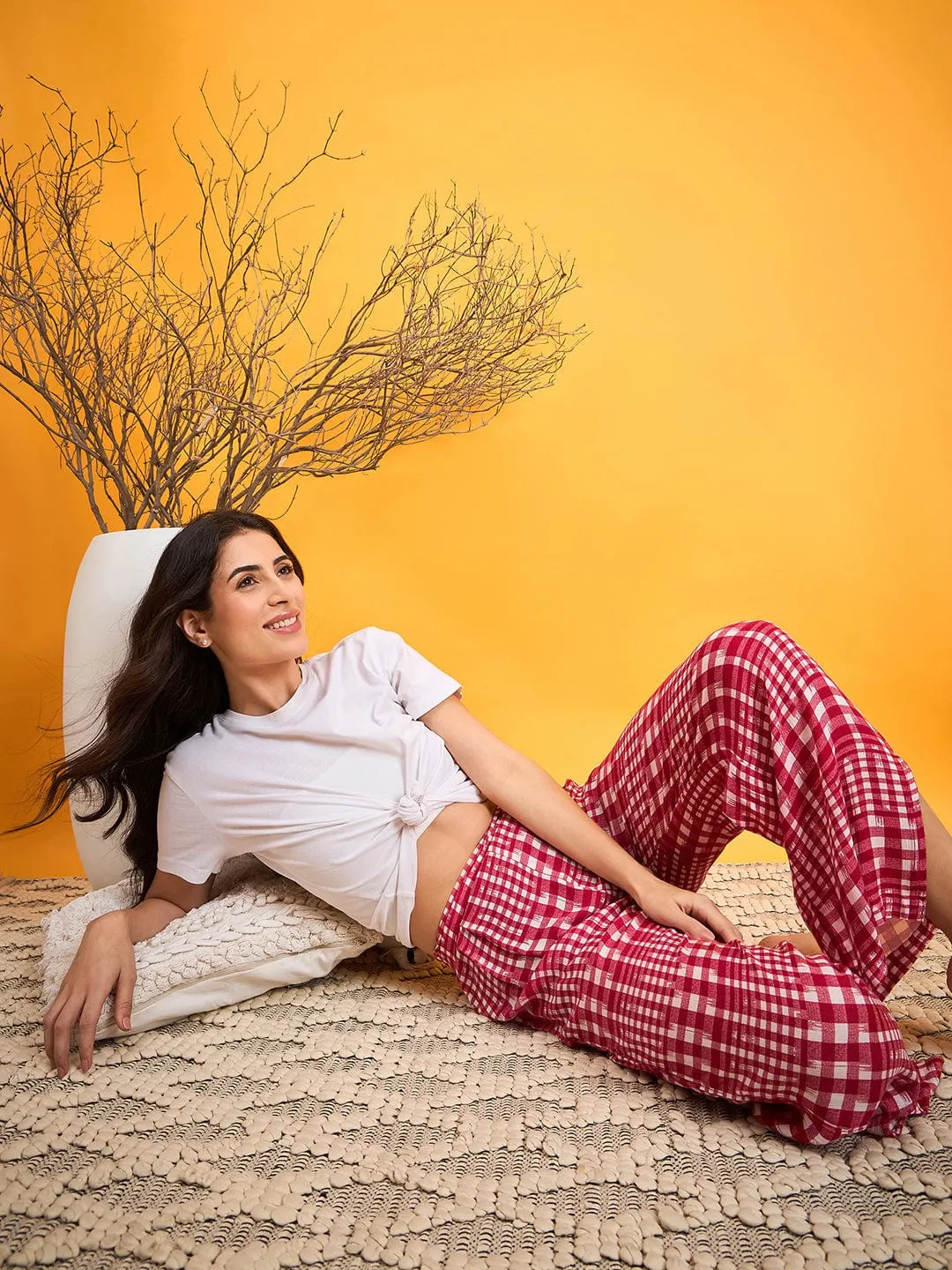 Red And White Checked Lounge Pants