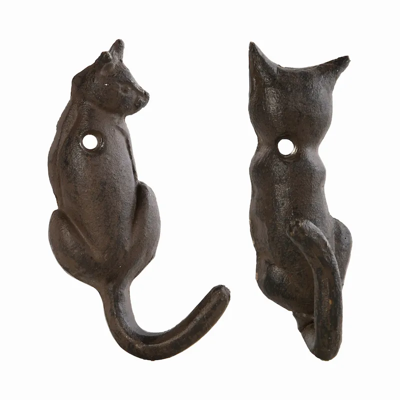 Set of 2 Cast Iron Keyhook Cats Tails