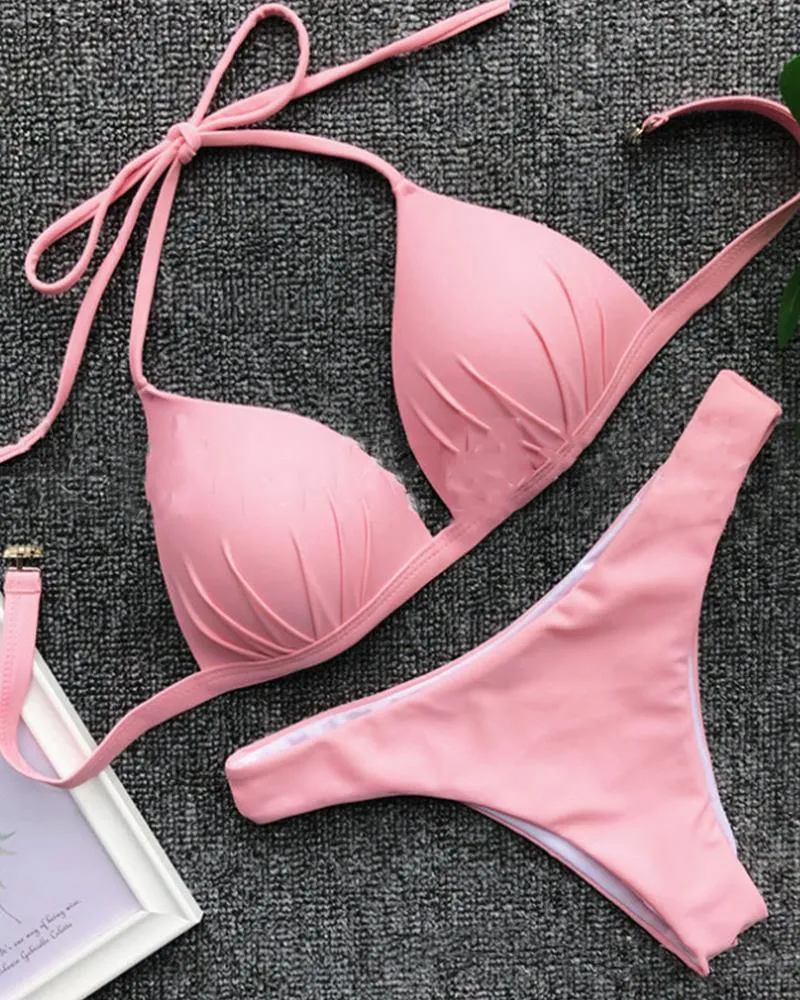 Solid Strap Bra With Panties Sexy Sets Bikini Sets