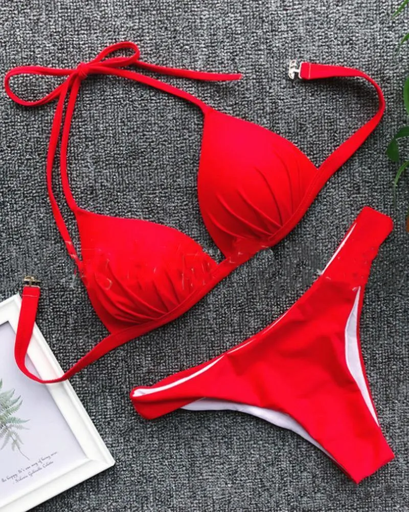 Solid Strap Bra With Panties Sexy Sets Bikini Sets