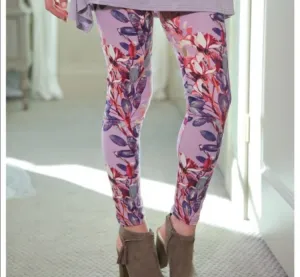 Spring Oriental Garden Floral Brushed Leggings Plus 2x-4x Size