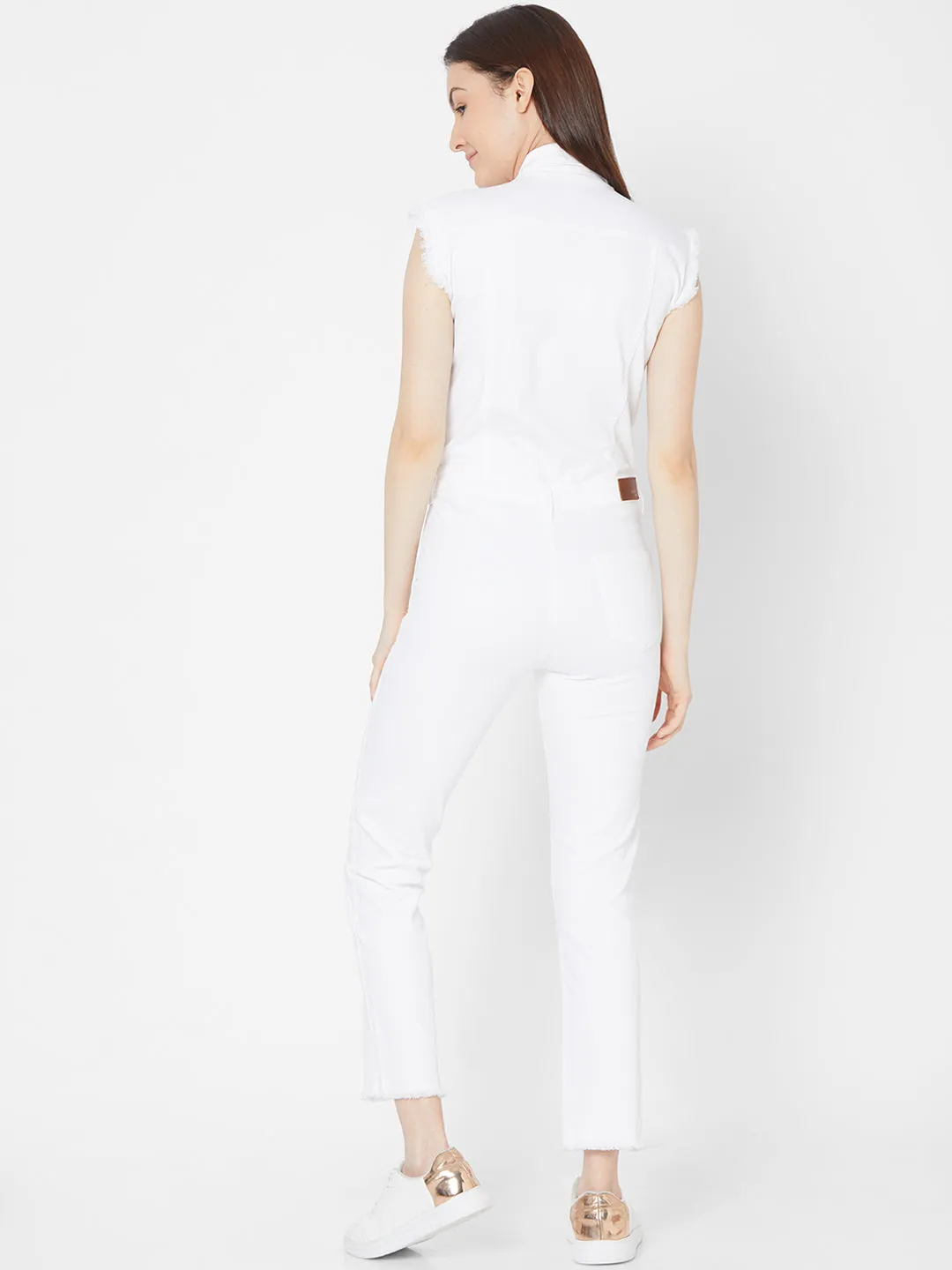 Spykar Women White Cotton Skinny Fit Regular Length Jumpsuits (Ynr)