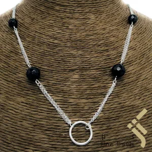 Sterling Silver Dark Blue Goldenstone Stones Connected Necklace