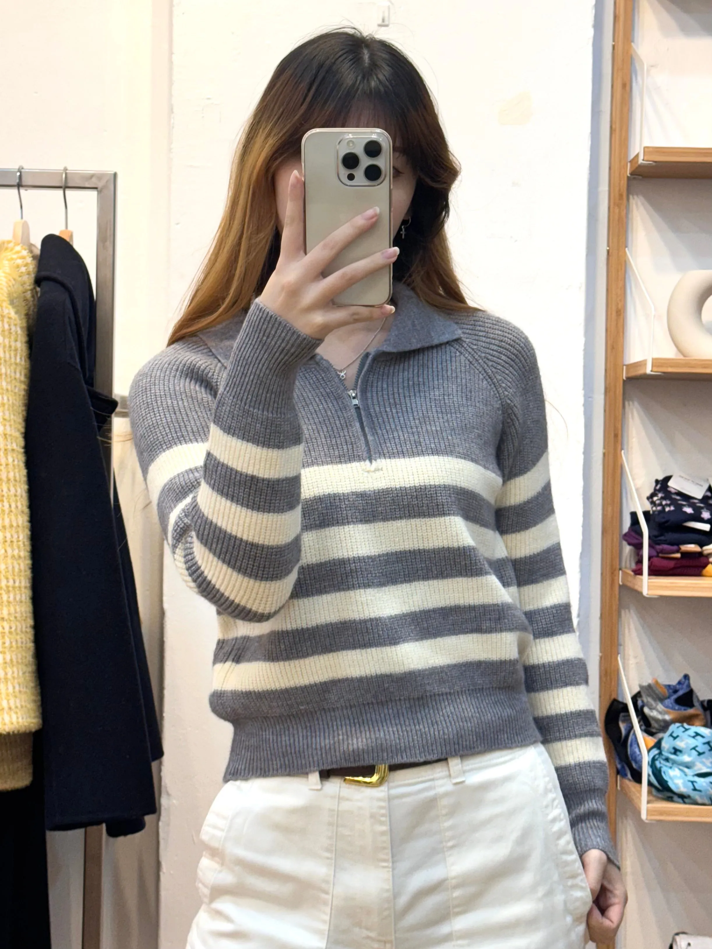 Striped pattern knit tops