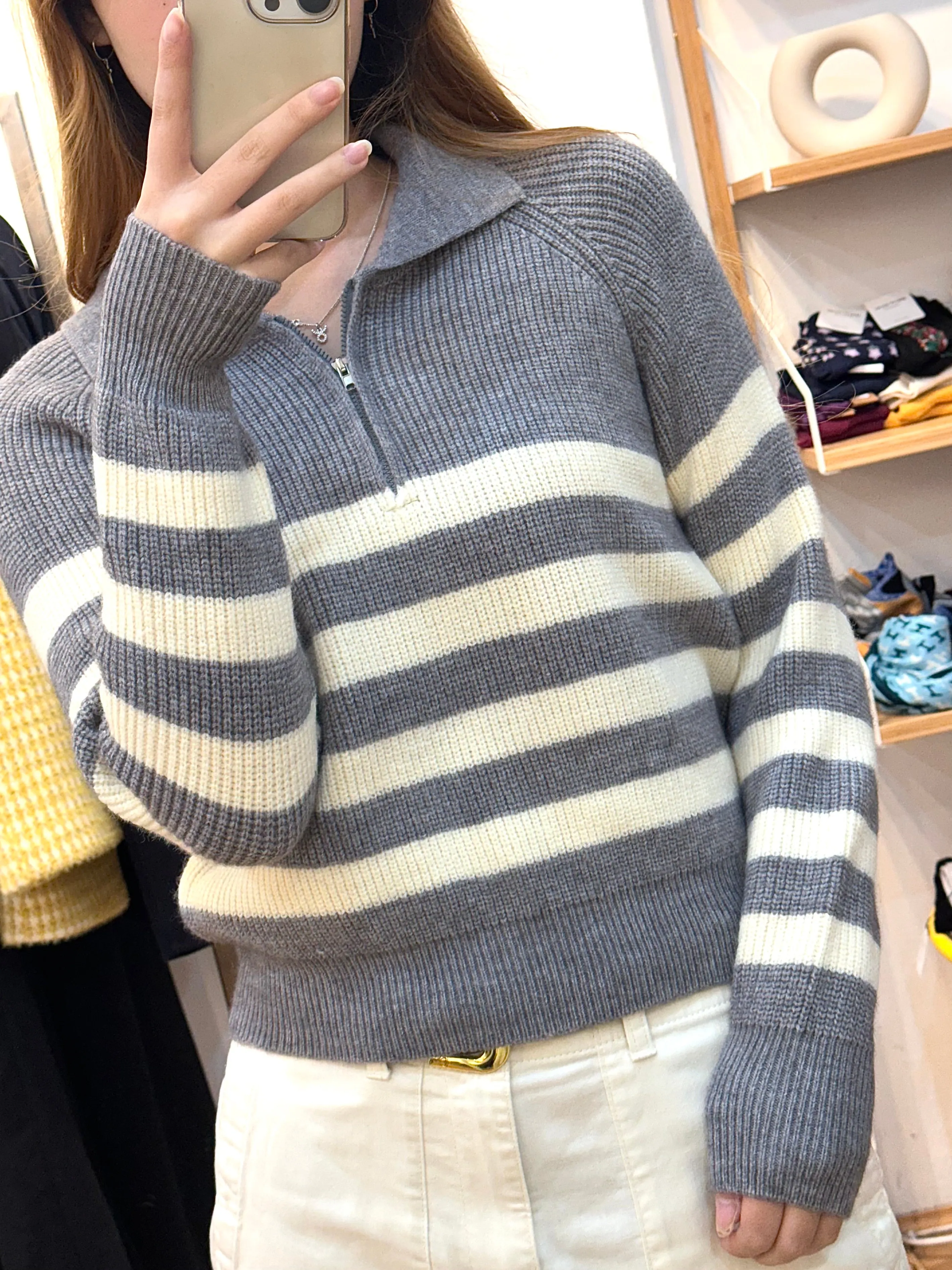 Striped pattern knit tops