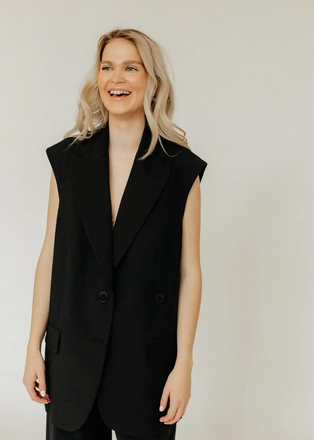 Tibi Tropical Wool Liam Vest in Black