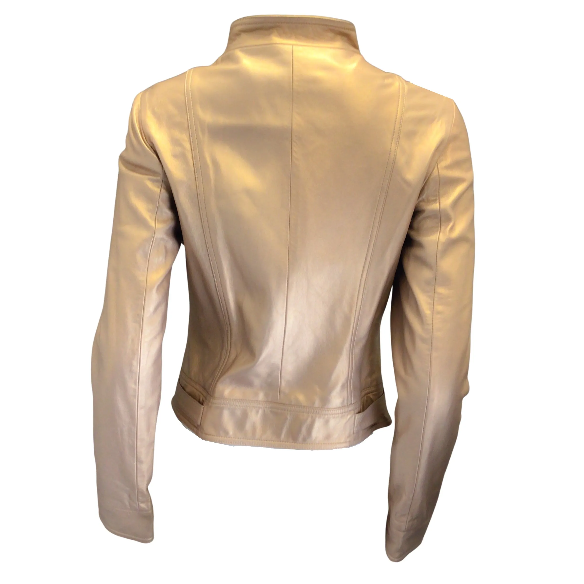 Valentino Light Gold Metallic Vintage Lambskin Leather Jacket