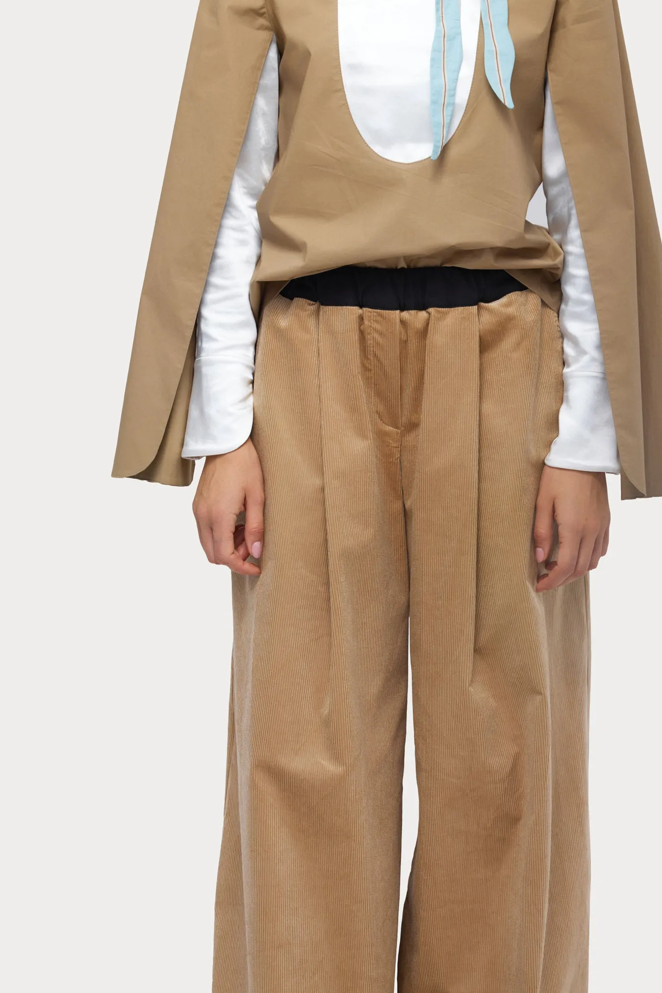 Wide-Leg Soft Corduroy Trousers Beige