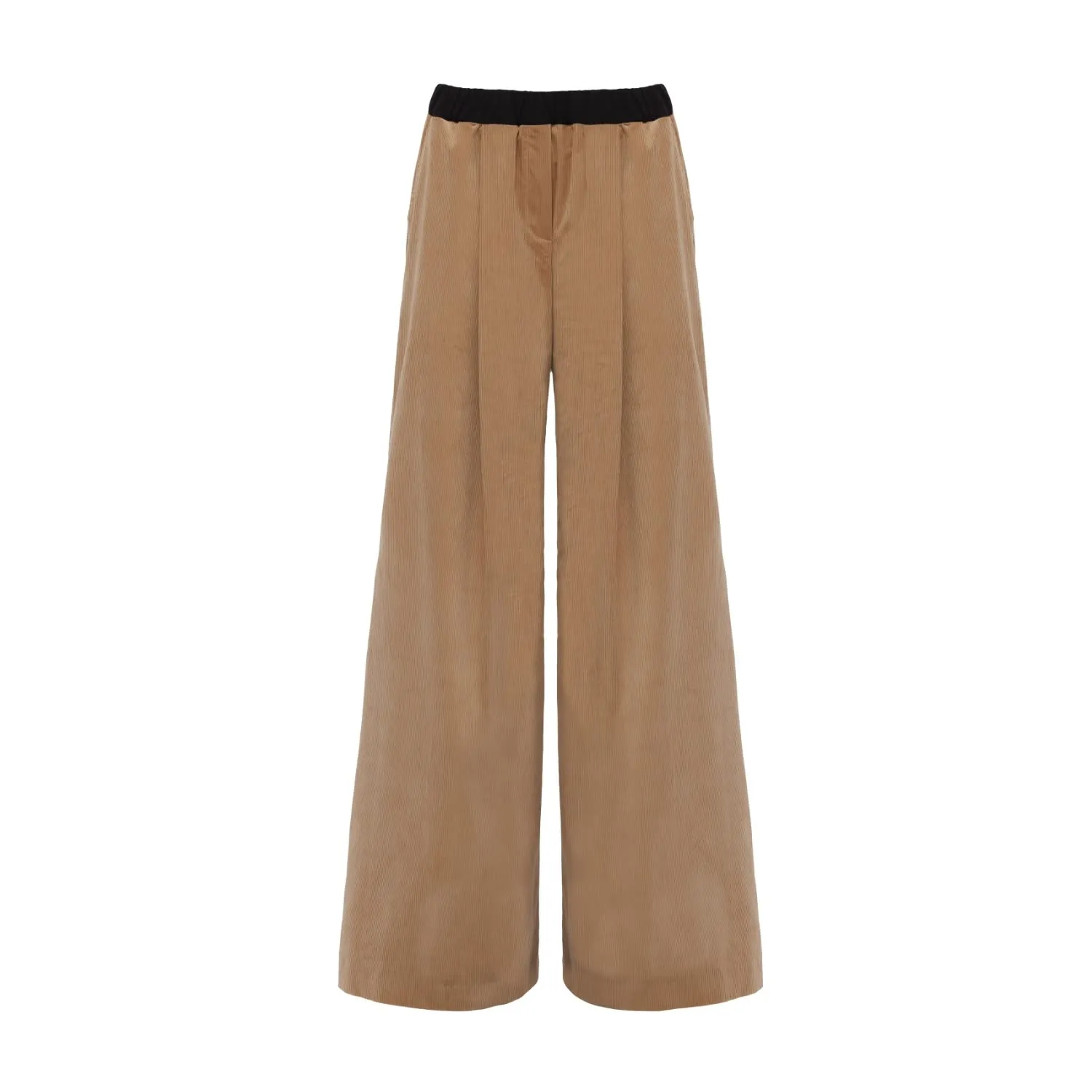 Wide-Leg Soft Corduroy Trousers Beige