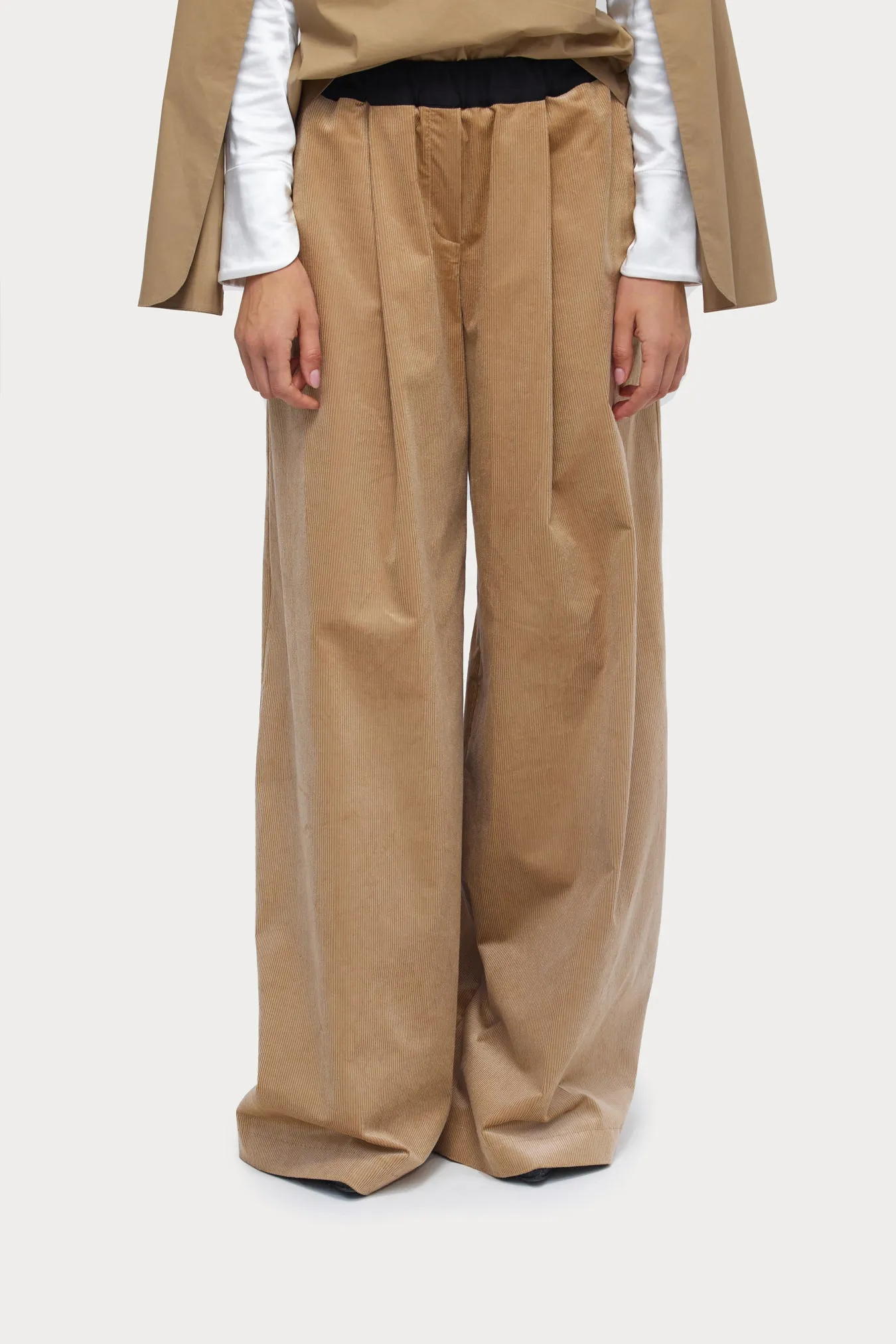 Wide-Leg Soft Corduroy Trousers Beige