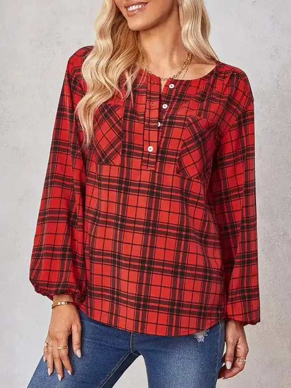 Women’s fashion check Round Neck Shirt