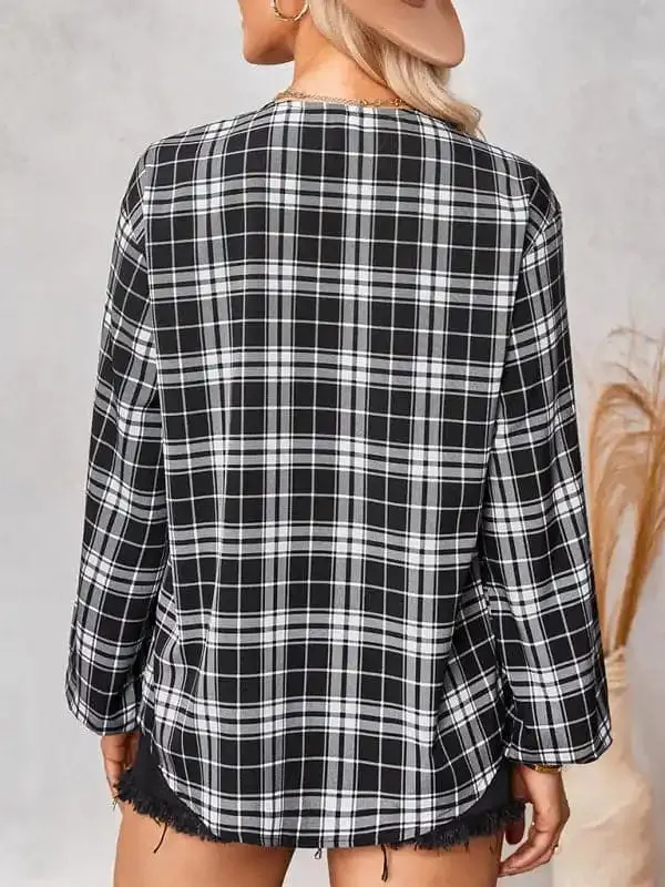 Women’s fashion check Round Neck Shirt