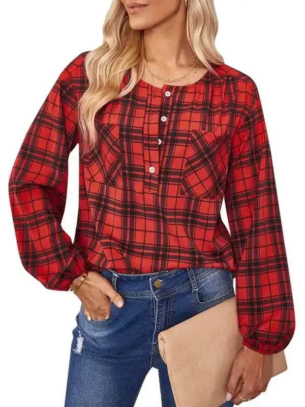 Women’s fashion check Round Neck Shirt