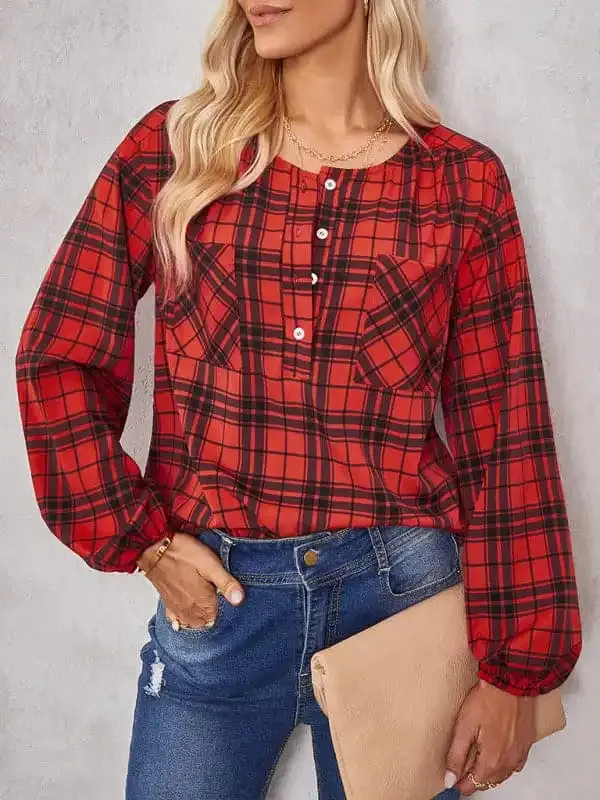 Women’s fashion check Round Neck Shirt