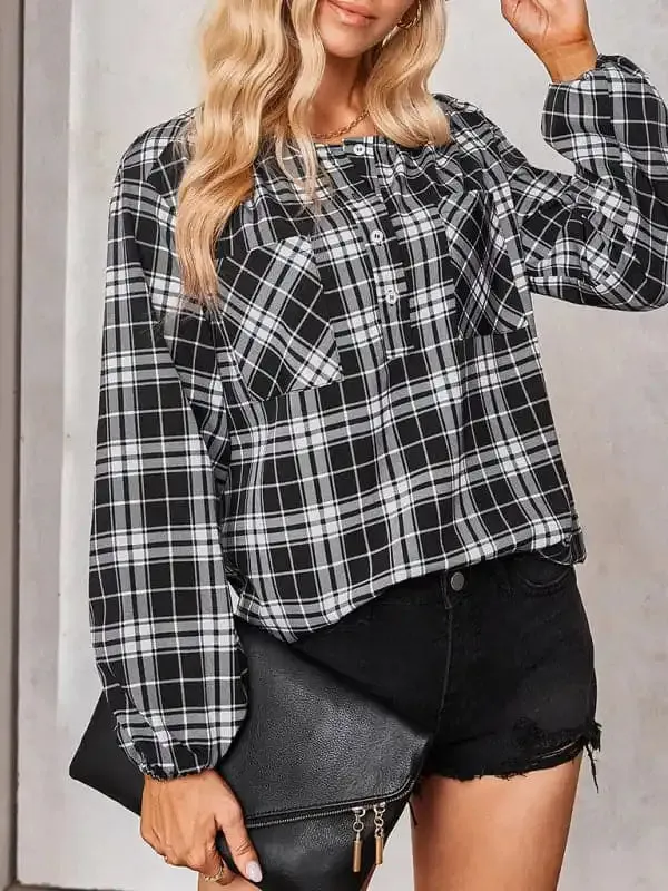 Women’s fashion check Round Neck Shirt