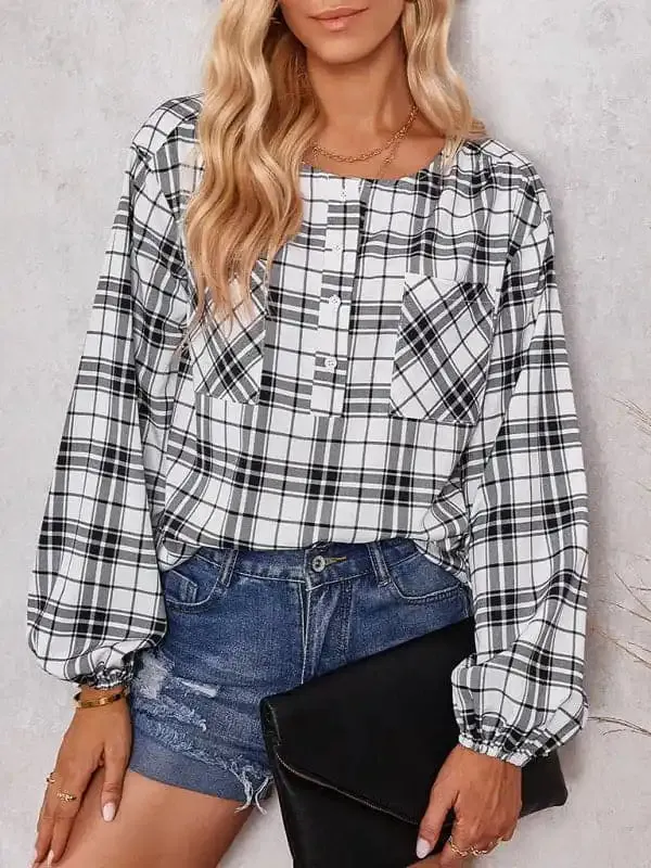 Women’s fashion check Round Neck Shirt