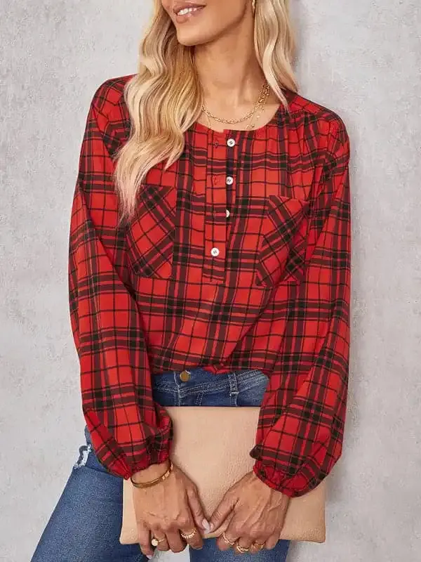 Women’s fashion check Round Neck Shirt