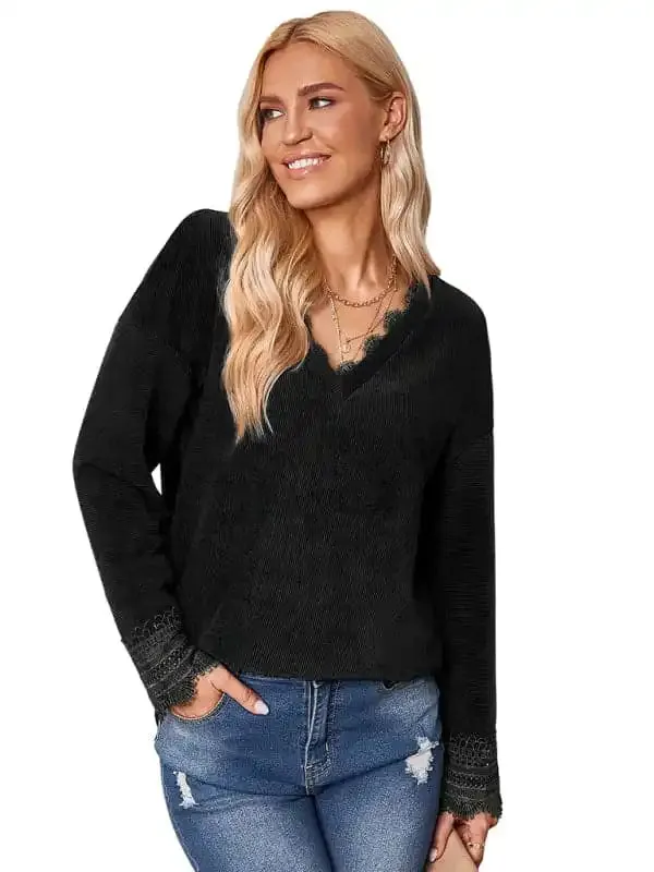 Women’s fashion knitted lace V-neck bottoming shirt