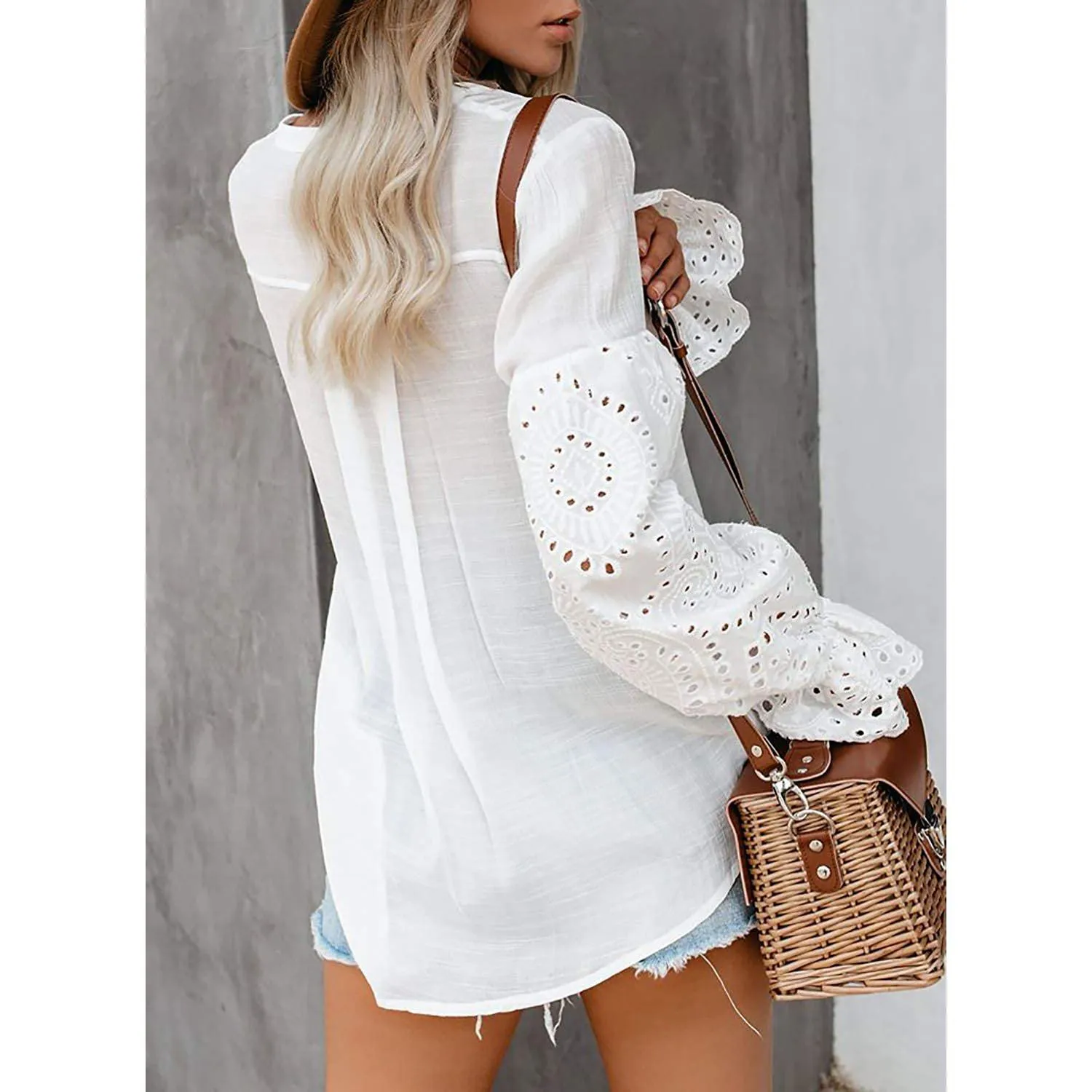 Women's Lace Crochet V-Neck Top