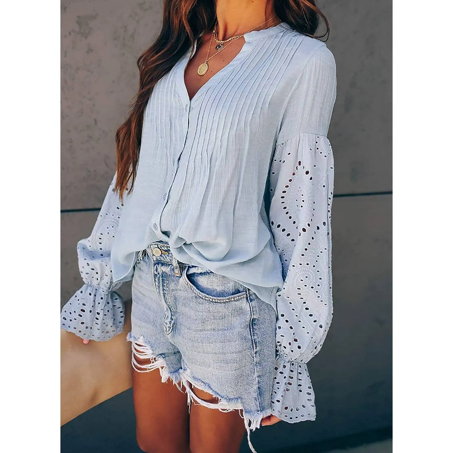 Women's Lace Crochet V-Neck Top