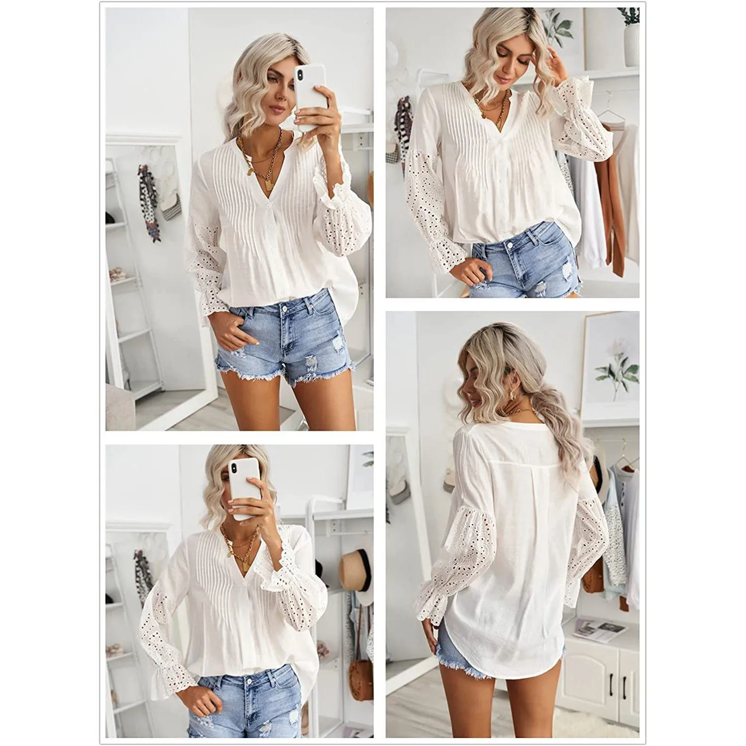 Women's Lace Crochet V-Neck Top