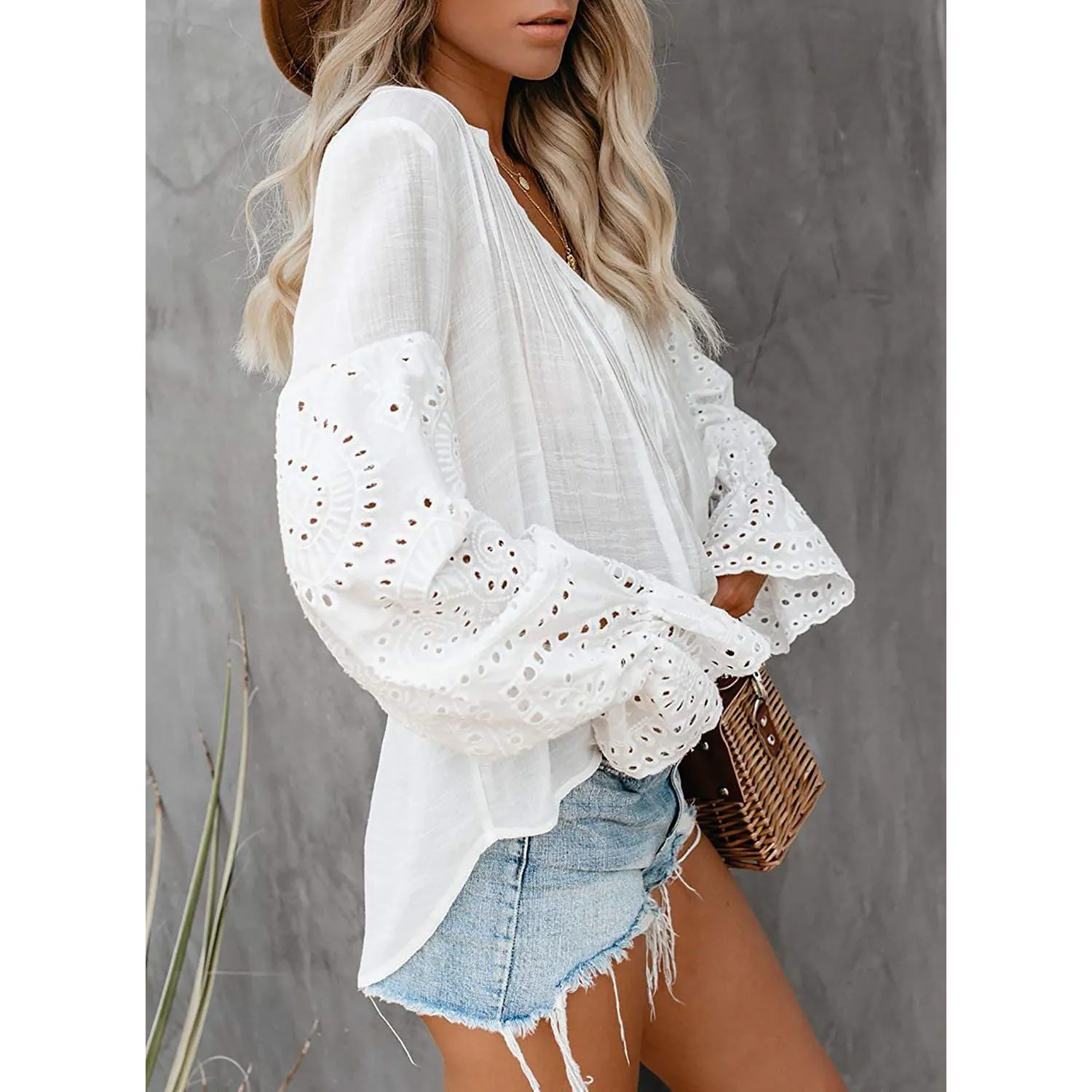 Women's Lace Crochet V-Neck Top